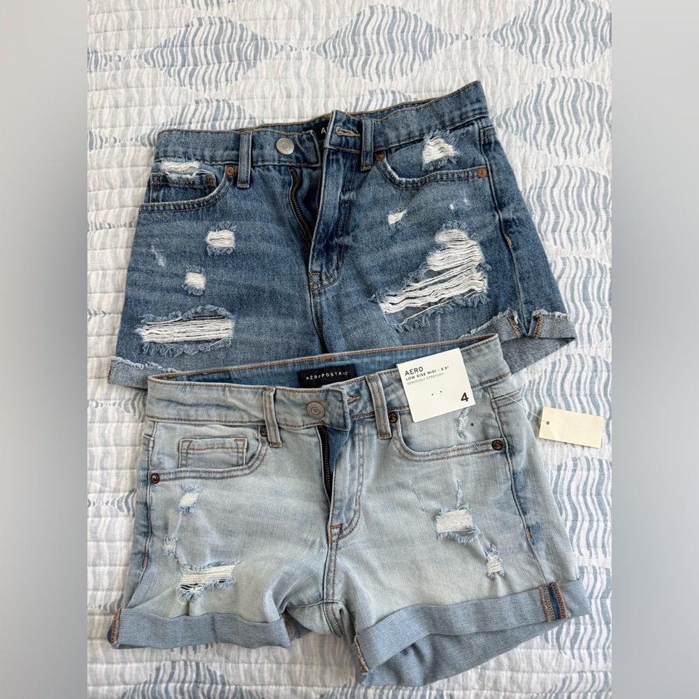 Aeropostale Distressed Denim Shorts Set - Light Blue & Medium Blue